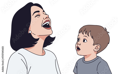Joyful Mother and Child Sharing a Hilarious Moment.