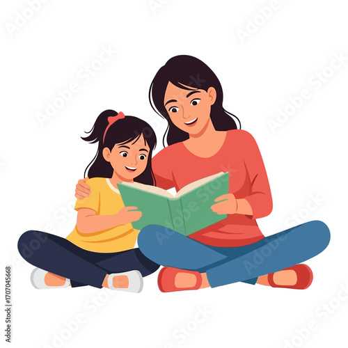 Mother and Daughter Reading Together Sharing a Book and Joyfully Smiling.