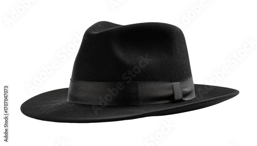Black fedora hat, angled view