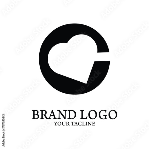 Sleek and versatile black circular emblem incorporating a subtle 'C' letterform with a cloud or heart outline, perfect for innovative brand identity design and corporate symbolism