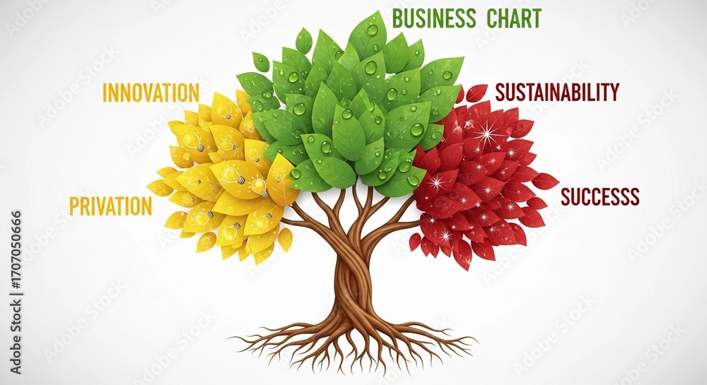 Obraz premium Colorful tree infographic concept for business development and sustainable success