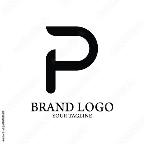 Abstract black letter P logotype design, a minimalist and modern graphic symbol suitable for corporate branding, business identity, or startup companies requiring a sleek visual mark