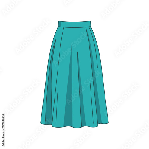 Turquoise midi skirt isolated on white background fashionable and stylish garment for women