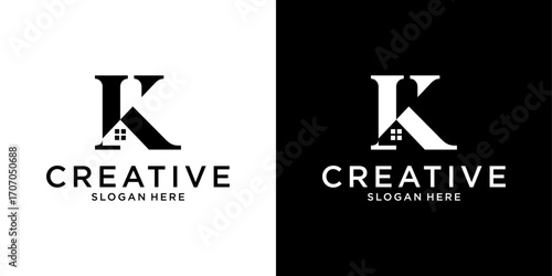 Initial letter K with home vector logo design concept