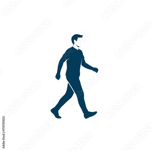 Man walking isolated on white background, male pedestrian in casual clothes, moving forward