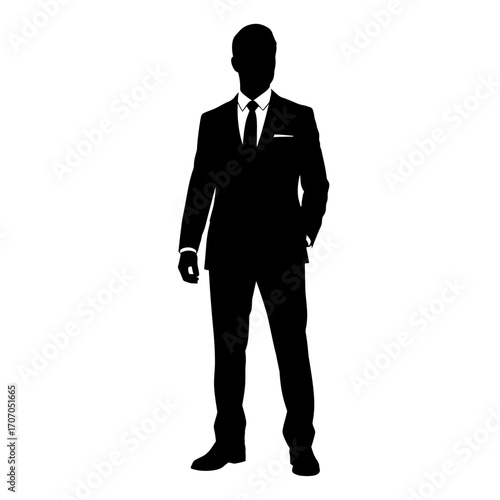 Full length silhouette of a man in a suit isolated on white background business concept