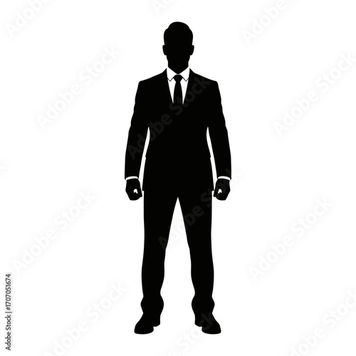Full length silhouette of a man in a suit isolated on white background business concept
