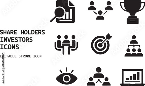 Shareholders and investors icon set for business and finance projects isolated on white background