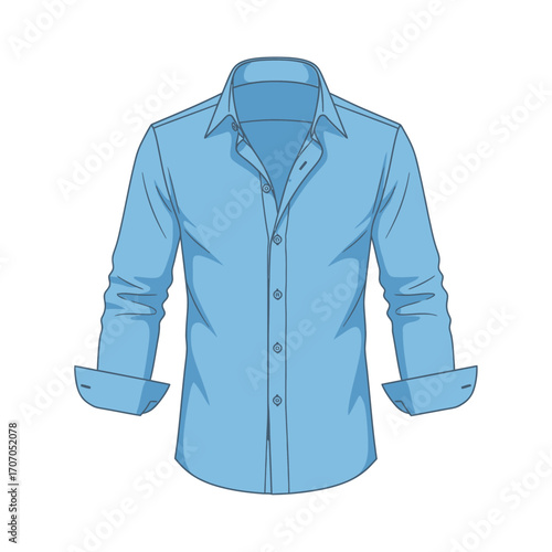 Light blue long sleeve shirt isolated on white background, casual style with button down collar