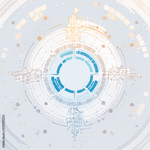 Abstract Digital Artwork Futuristic Circular Design with Tech-Inspired Elements