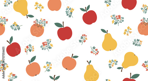 Vibrant fruit and floral seamless pattern for stylish designs, perfect for textile art and prints