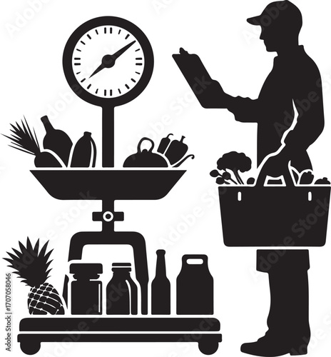 Grocer Weighing Products Vector silhouettes