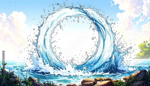 Water ring splashes on shore