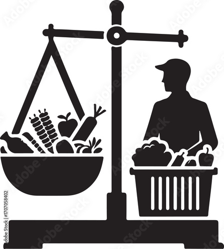 Grocer Weighing Products Vector silhouettes