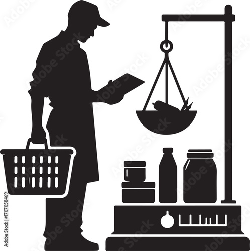 Grocer Weighing Products Vector silhouettes