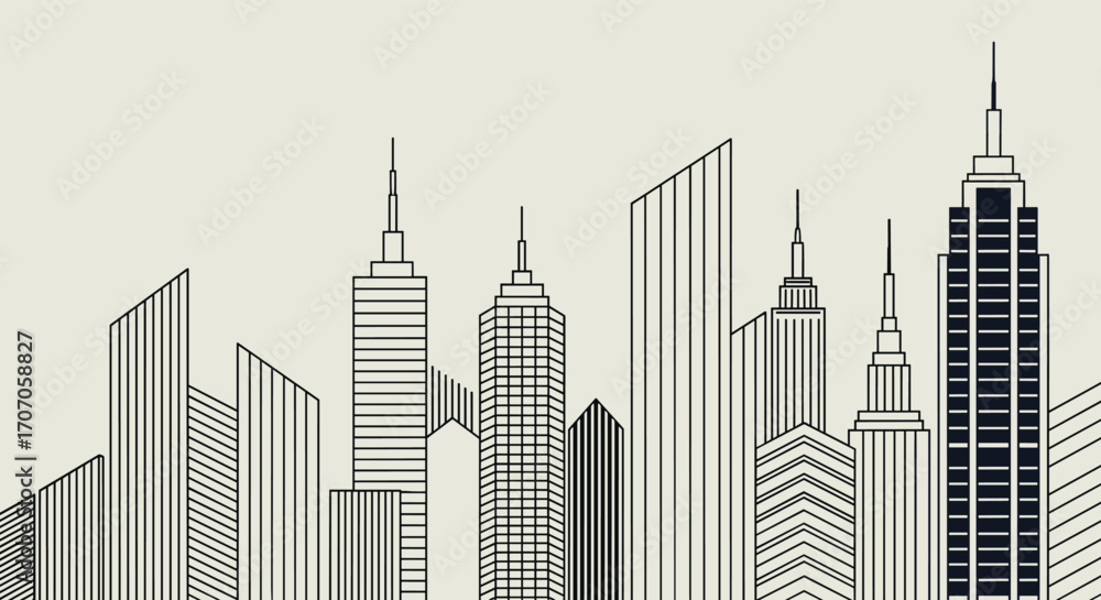Obraz premium Modern minimalist skyline illustration with iconic skyscrapers, perfect for design projects