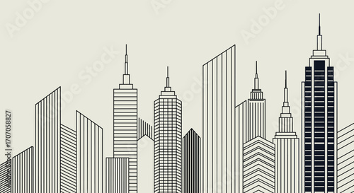 Modern minimalist skyline illustration with iconic skyscrapers, perfect for design projects
