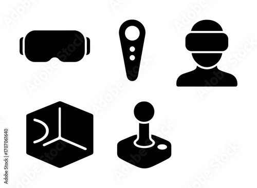 Virtual reality technology icons with headset and controllers