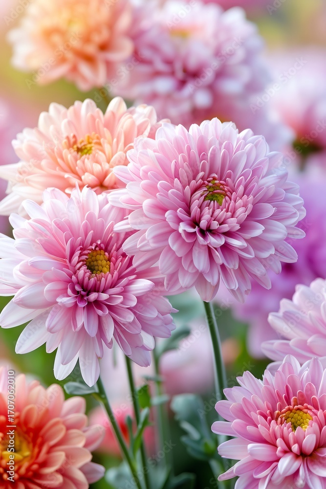 Fototapeta premium Delicate pink chrysanthemum flowers blooming in garden