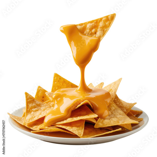 Nachos Chips with Melted Cheese Drizzle Isolated on Transparent Background