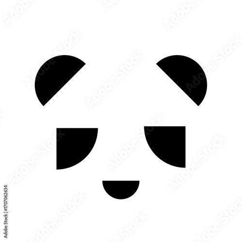 A minimal panda face design using bold black shapes for eyes and ears with a playful smile, symbolizing cuteness, harmony, and simplicity while evoking friendly and approachable vibes.