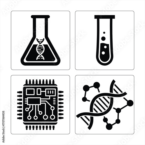 Scientific Vector Icons For Technology Medical Biology Chemical Engineering And Genetic Research