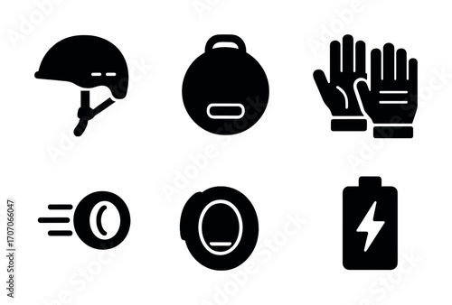 Electric unicycle essentials: helmet, gloves, battery, headlight, wheel