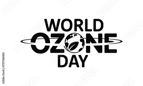 World Ozone Day text with Earth and leaf illustration and oval ring Keywords: world ozone day