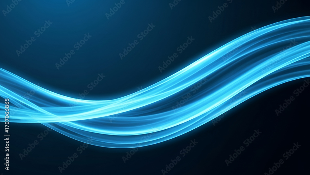 Fototapeta premium Abstract flowing light blue waves on a dark background, enhanced with smooth luminous curves and radiant highlights that create a dynamic and modern digital visual.