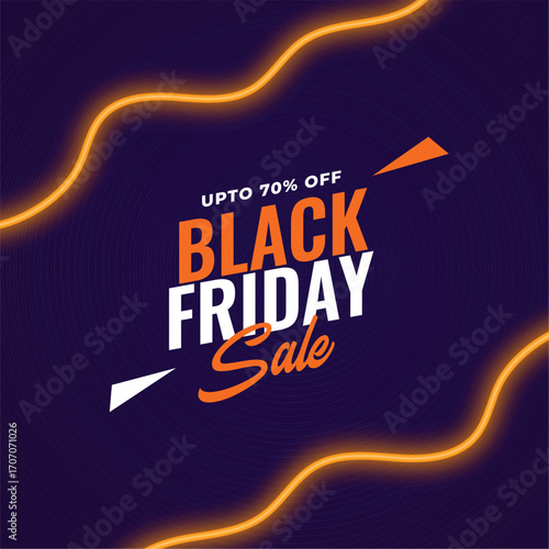 Dynamic Black Friday banner with abstract orange neon waves and bold text, perfect for online ads, digital promotions, social media graphics, and seasonal sales.