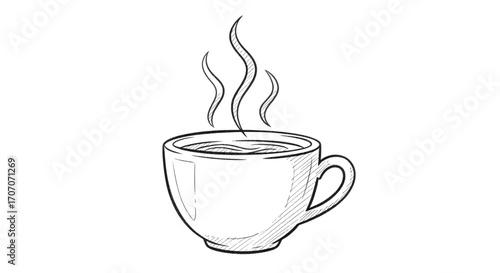 Steaming coffee cup illustration showing hot beverage and its aroma.