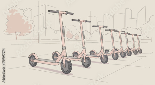 E-Scooter Fleet on City Street A Sustainable Transportation Choice