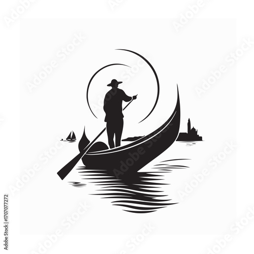 Gondola Boat Venice Silhouette Vector Illustration on white background