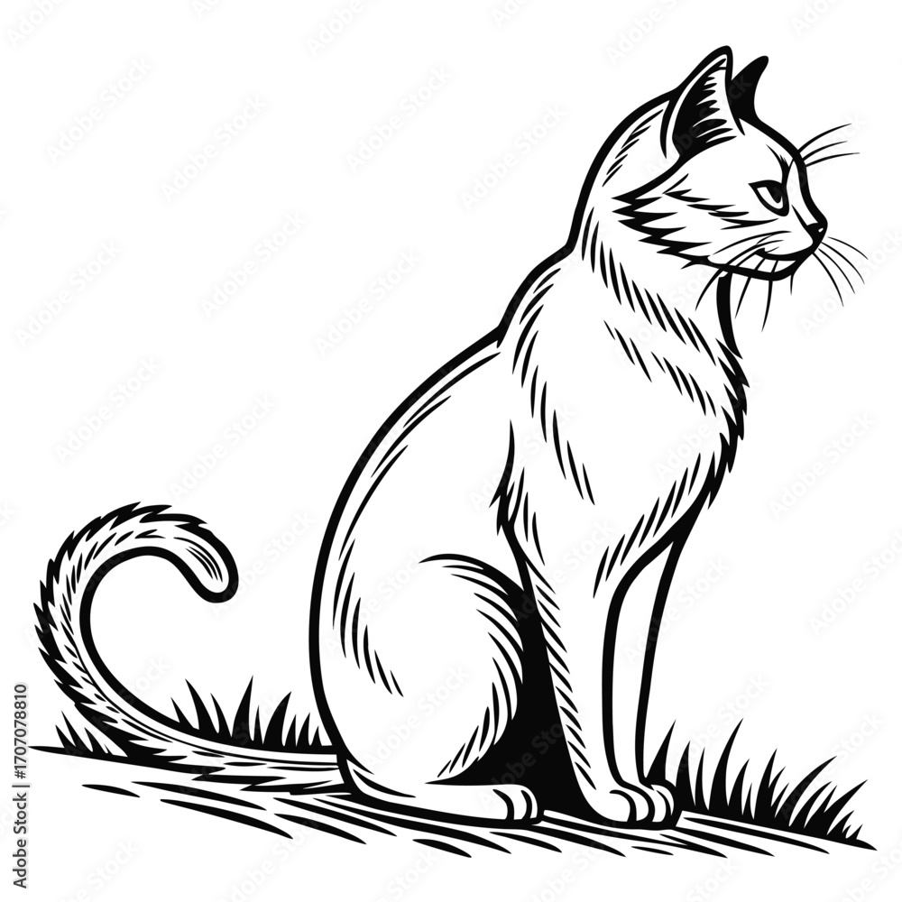 Obraz premium Minimalist Black and White Cat Silhouette Vector.
