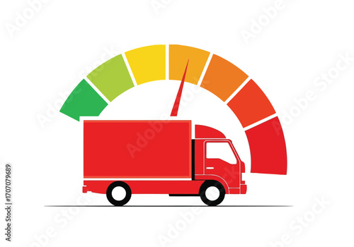 Illustration of red delivery truck with speed gauge