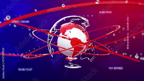 Red News Background with Digital Globe Seamless Loop