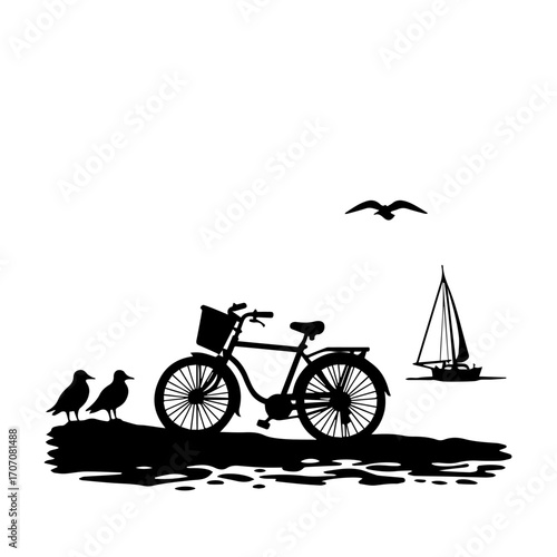 bicycle silhouette vector, bicycle, bike, wheel, isolated, sport, cycle, pedal, transport, white, vintage, illustration, cycling, black, transportation, vehicle, old, retro, vector, ride, mountain, ch