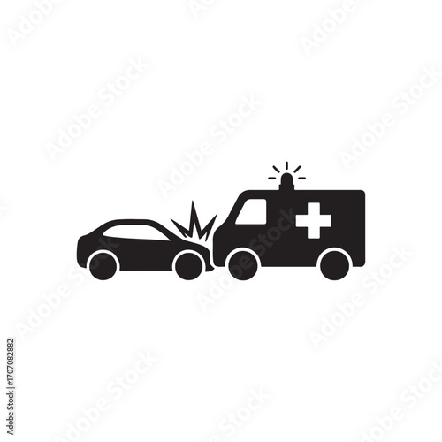 Car accident with ambulance vector illustration emergency service vehicle colliding with a car representing traffic incident and need for medical assistance black and white design