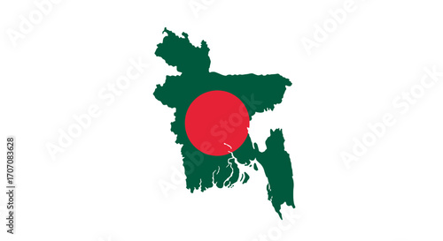 A map of Bangladesh is green with a red circle slightly offcenter toward the hoist