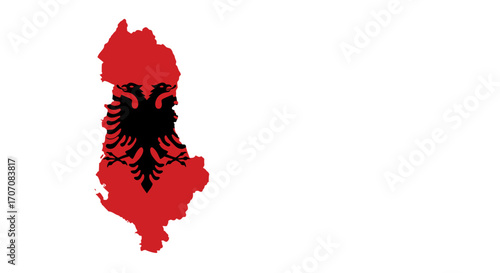 A red silhouette of Albania overlaid with a black doubleheaded eagle on a white background