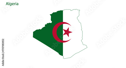 Algerian flag overlaid onto the countrys outline