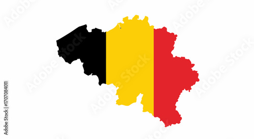Belgiums map in flag colors Black yellow and red colors mark the country shape against white