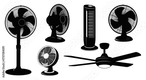 A collection of various types of electric fans, showcasing different designs and styles.