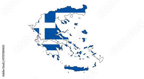Greece country outline is displayed with the Greek flag filling the outline