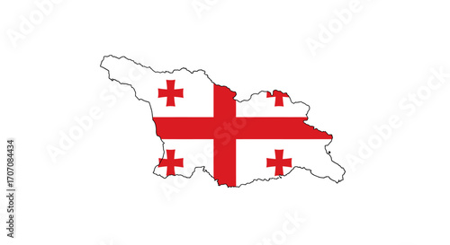 Georgias outline filled with its national flag a large red cross  smaller red crosses in each quadrant