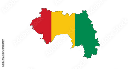 Guineas outline map fills with the national flag Red gold and green vertical stripes are distinct Isolated on white