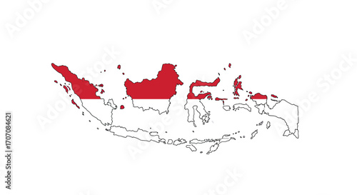 Indonesia map colored with its flag showing main islands outlined against a white background