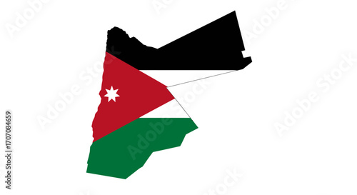 Jordan flag map with black white red and green stripes and a sevenpointed star