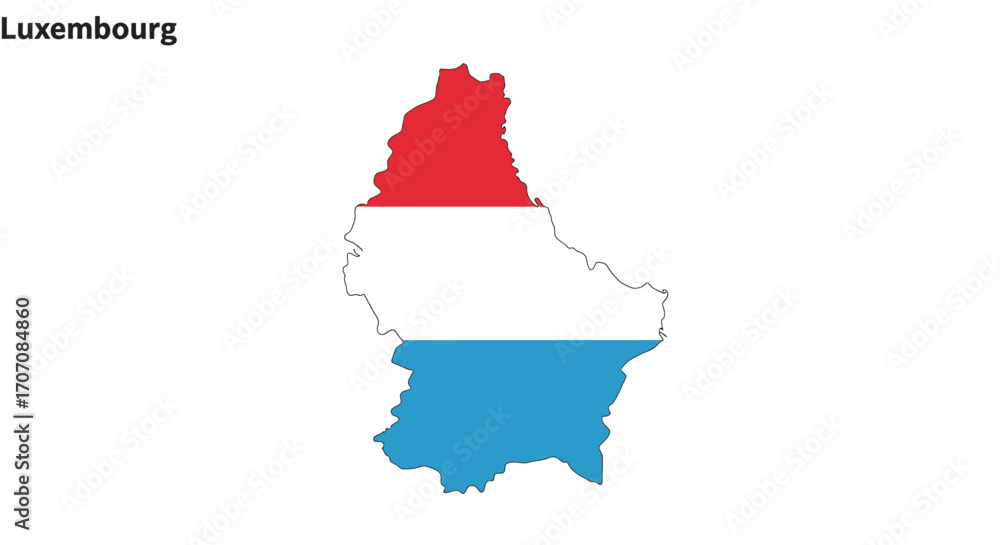 Fototapeta premium Luxembourg flag outlined as a map red stripe on top white in the middle light blue on bottom label Luxembourg on the top left
