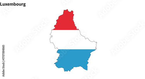 Luxembourg flag outlined as a map red stripe on top white in the middle light blue on bottom label Luxembourg on the top left